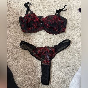 Adore Me Black and Red Lace Bra Set